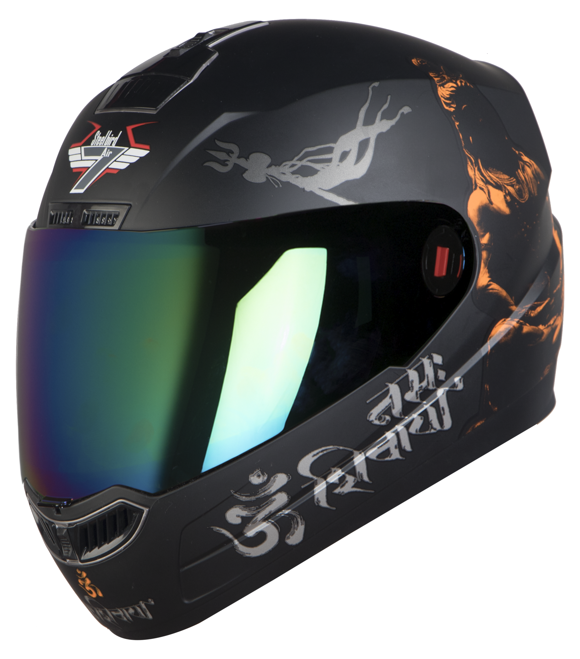 Steelbird SBA-1 Mahadev Full Face ISI Certified Graphic Helmet (Matt Black Orange with Chrome Gold Visor)